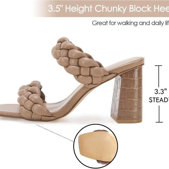 Women's Braided Sandals Synthetic Leather 3.2in Block Heels Casual Dressy - Picture 2 of 5